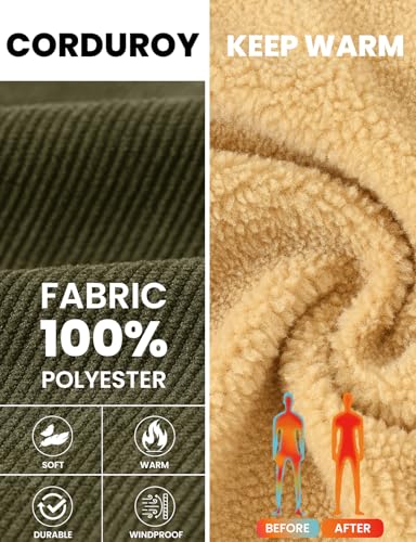 TBMPOY Men's Corduroy Jacket Fleece Sherpa Lined Winter Coat Warm Trucker Work Casual Cargo Jackets with 5 Pockets3