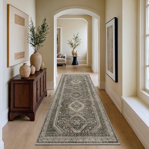 GENIMO 2x5 Non Slip Hallway Runner Rug, Machine Washable, Thin & Low Pile Lightweight for Kitchen, Laundry, Entryway, Bedroom & Living Room, Dark Brown