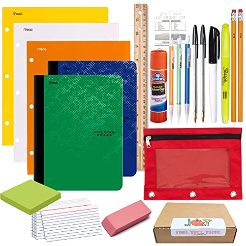 Deluxe Back to School Supplies Mead Five Star Essentials kit Grades 6th â€“ 12th Middle School, high School and College Plus a GiftsOfJoy Back to School Supplies Checklist