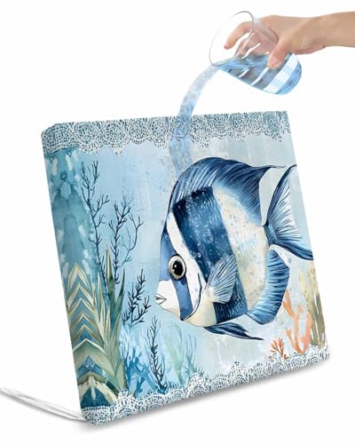 2 Pack Coastal Ocean Fish Waterproof Cushion Covers with Ties, Outdoor Patio Chaise Lounge Chair Seat Cushion Slip Covers Replacement(Only Cover) Summer Watercolor Coral 22