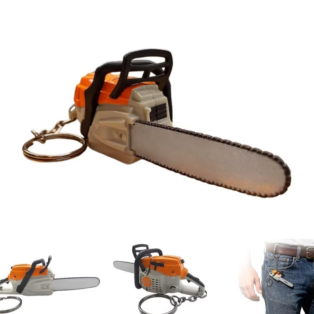 Boseniyu Red Portable Chainsaw Keychain, Pruning Firefighting Chainsaws Key Ring With Realistic Sound.