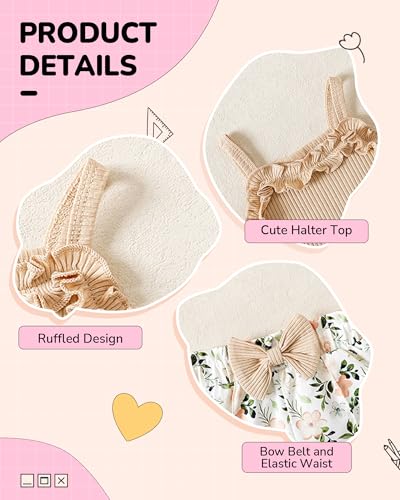 Kucnuzki Toddler Baby Girl Clothes Sleeveless Tank Tops Ruffle Halter Shirts Floral Shorts 2 Piece Set Summer Outfits4