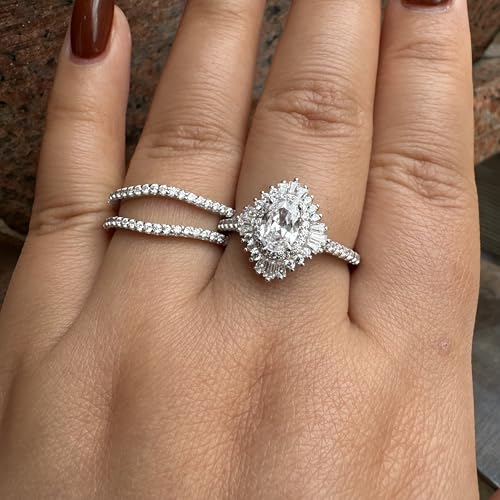 Newshe Jewellery Vintage Engagement Rings for Women AAAAA Cz Wedding Band Ring Enhancer Bridal Set 3.5 Ct 925 Sterling Silver Halo Size 5-104