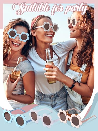 Image of Kanayu Summer Flower Sunglasses for Women 5.71 Inch Round UV Protection Adults Daisy Sunglasses Decor for Beach Party Gift