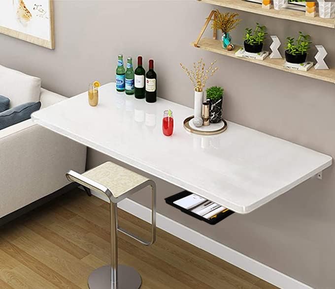 Torche (40x16 Inches Folding Wall Mounted Glossy Finish Engineered Wood Study Table/Office Table Stand/Laptop Wall Mount Table with Drawer Foldable (White)…