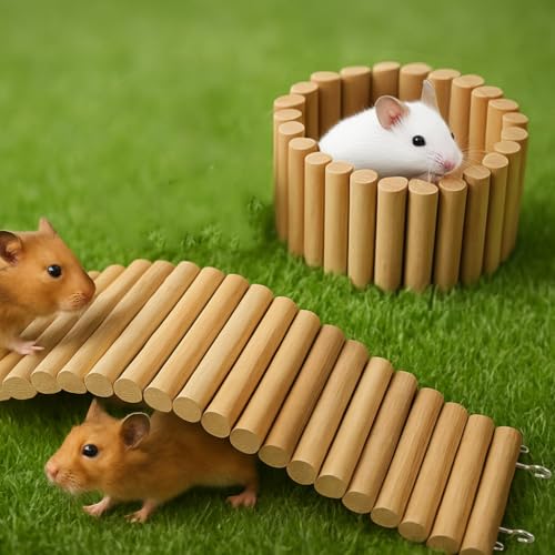 Image of SIMENA Wooden Hamster Suspension Bridge Toy, Hamster Fencing, Natural Climbing Ladder for Dwarf Hamsters, Syrian Hamsters, Mice, Gerbils & Small Pets (Plain, 15.75 inch)