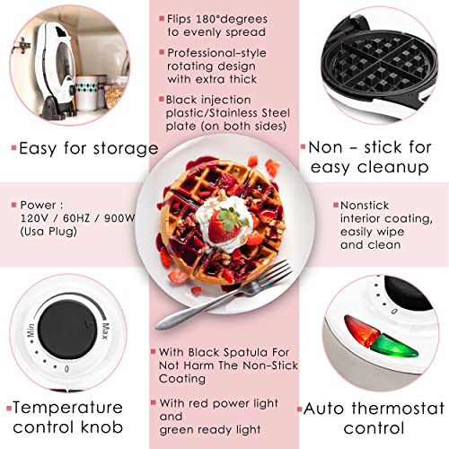 Image of Moss & Stone Belgian Waffle Maker - Rotating Flip Design, 8-Inch | Electric Waffle Iron Non-Stick Grids for Easy Release & Clean, Adjustable Temperature, Compact Upright Storage, White