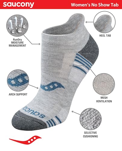 Image of Saucony Women's RunDry Performance Heel Tab Athletic Socks, Available in S-L (8, 16, 24 Pairs)
