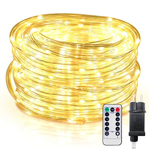 30M Lichterschlauch mit Dimmbar Fernbedienung Timer 8 Modi 300 LED Lichtschlauch Warmweiß IP54 Wasserfest Lichterkette Strombetrieben Dekolicht für Party Hochzeit Weihnachten Balkon Garten Cover