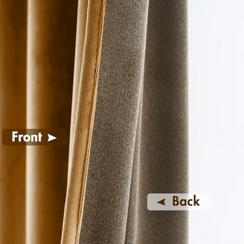 Image of MIULEE Golden Brown Blackout Velvet Curtains Drapes 72 Inch Long 52 inchx72 inch | Luxurious Bedroom Living Room Decor, Room Darkening, Thermal Insulated, Rod Pocket Design, Super Soft Fabric