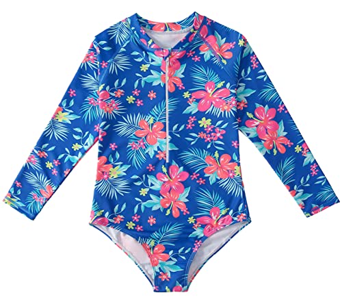 Happy Cherry Mädchen Einteiler Langarm Badeanzug Sonnenschutz Badeanzüge Kinder Hawaii Strand Bademode Rash Guard Schnorchelanzug Floral Schwimmanzug 150