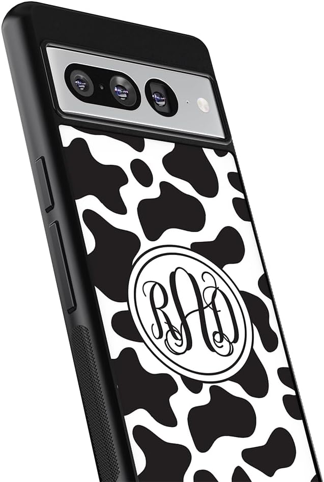 Cow Texture Farm Animal Monogram Black Rubber Phone Case Compatible With Google Pixel 10, 10 Pro, 10 Pro XL, 9a, 9 Pro, Pixel 9, Pixel 9 Pro XL, 8a, 8 Pro, 8, 7, 6, 6a, 6 Pro, 5, 4