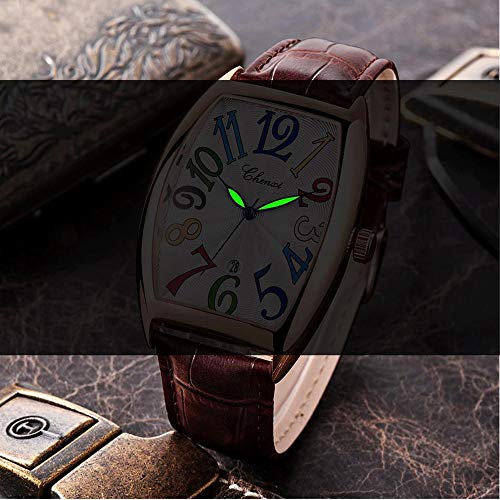 Orologio Da Uomo Di Lusso, Impermeabile, Luminoso, Calendario Casual, Rettangolare, In Pelle, Al Quarzo, Nero Argento - 5