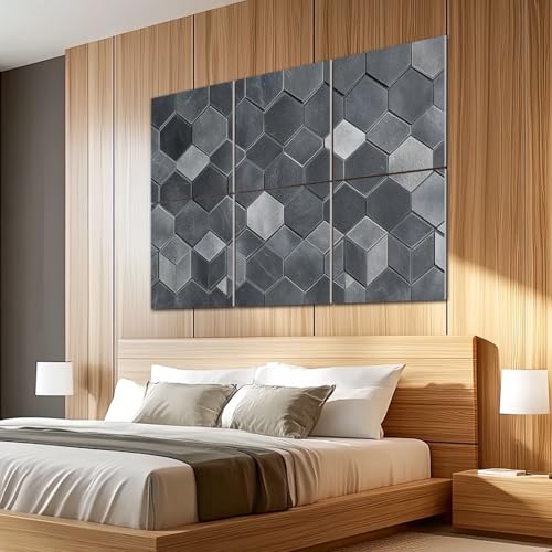 6 Pack Paneles Acústicos Artísticos Paneles Geométricos Hexagonales Gris Oscuro 3D Textura de Piedra Autoadhesivos para Estudios de Grabación Oficina 72"x48" miniatura 5