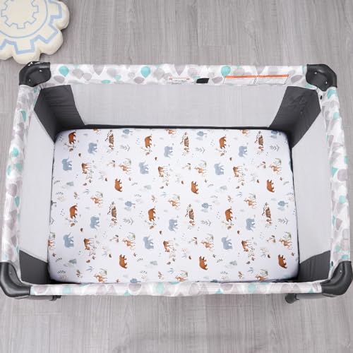 Image of PHF Soft Mini Crib Sheet Set, 2 Pack Silky Comfy Pack N Play Sheets for Boys Girls, Universal Fit for Pack N Play, Playard and Mini Crib Mattresses, Woodland