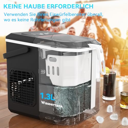 magicplux Eiswürfelmaschine, Selbstreinigende Eiswürfelbereiter 9 Würfel in 6 Minuten fertig, 12kg/24h, 2 Eiswürfel Größen Ice Cube Maker für Zuhause, Büro, Urlaub und Party, Schwarz 5 magicplux Eiswürfelmaschine, Selbstreinigende Eiswürfelbereiter 9 Würfel in 6 Minuten fertig, 12kg/24h, 2 Eiswürfel Größen Ice Cube Maker für Zuhause, Büro, Urlaub und Party, Schwarz