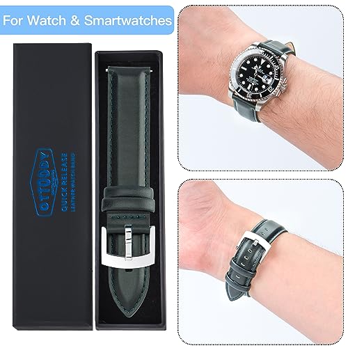 Image of OTTOODY Leather Watch Bands Quick Release, Elegant Top Grain Leather Watch Straps for Men & Women, Choice of Color & Width - 18mm, 19mm, 20mm, 21mm or 22mm Wristbands Bracelet for Watch & Smartwatch