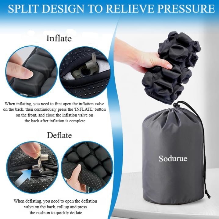 Sodurue Travel Cushion Airplane Seat,Airplane Seat Cushion for Long Flights,Press Type Air Inflatable Wheelchair Seat Cushion for Car,Office,Stadium,Ergonomic Comfort Support,Heavy Duty (36 Air Bag) - Image 5
