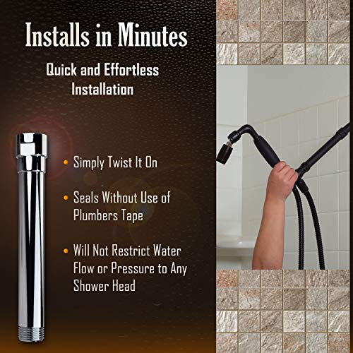 The E-Z REACH Solid Metal Shower Arm Extension, Shower Head Extender, Shower Extension Arm, Lowers Existing Shower Head/Handheld Shower Unit, Available Exclusively from High Sierra Showerheads- Chrome