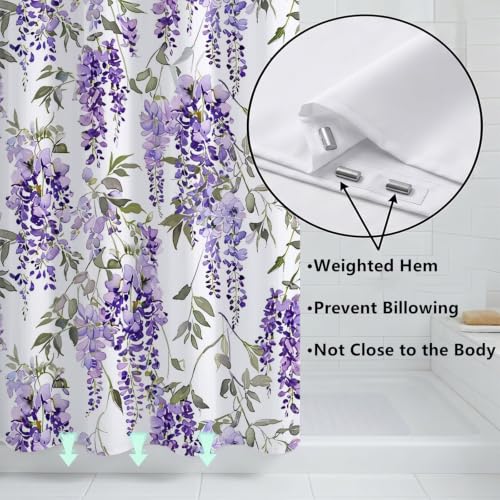 Rideau de douche violet 130x170cm lavable à motif fleur en polyester ZO-941 - 6
