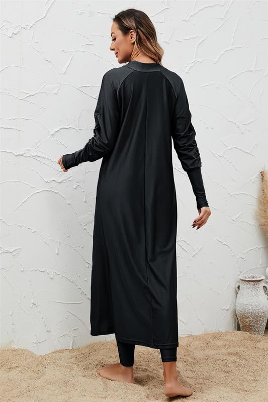 Sommer Dubai Arab 3 Stück Set Schwarz Modest Bademode Frauen Muslim Full Cover Burkini Badeanzug mit Badekappe