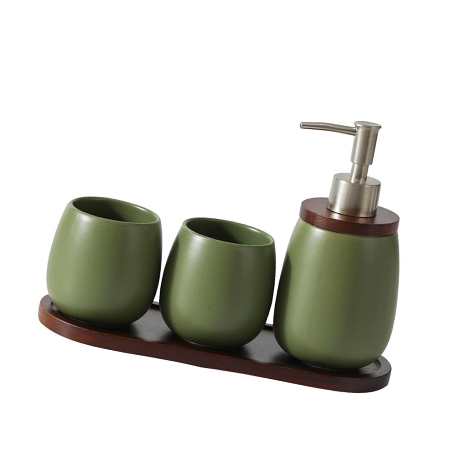 Aesthetic Toothbrush Cup and Soap Dispenser Set with Wood Tray Great for Small Bathoom Countertop Organization Ceramic Mouthwash Cup Soap Dispenser Set