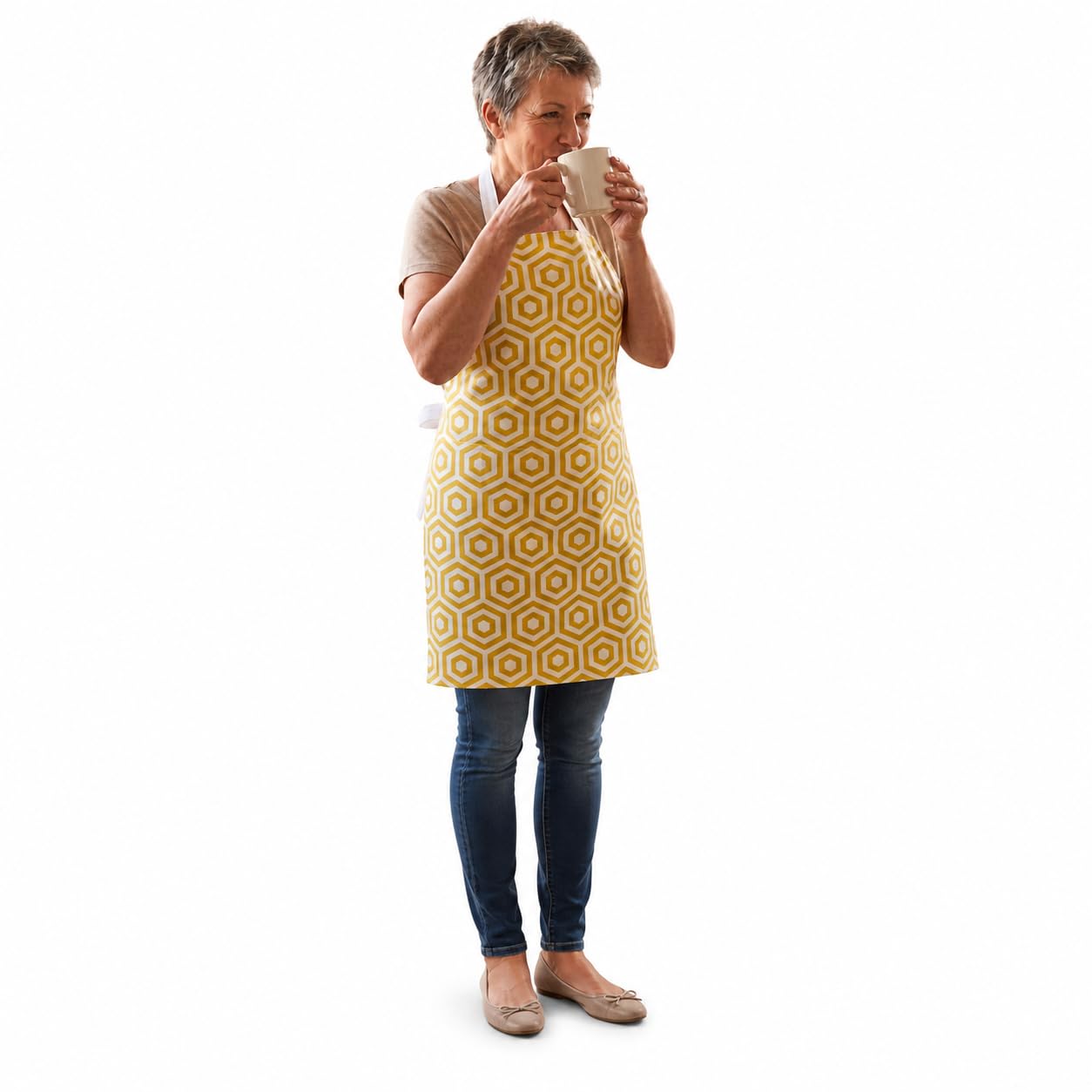 Jolee... Fabrics Wipe Clean PVC Coated Aprons - 100% Cotton Oilcloth - One Size - Easy to Clean and Splash Proof Apron (Ochre Yellow Hex, Adult (75cm Length))