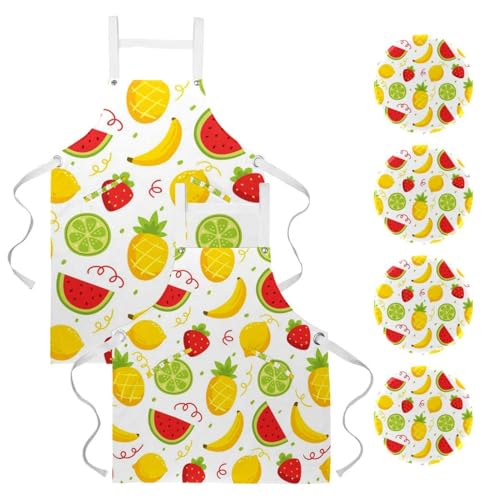 Lot de 2 tabliers de cuisine à motifs fruits avec 4 broches