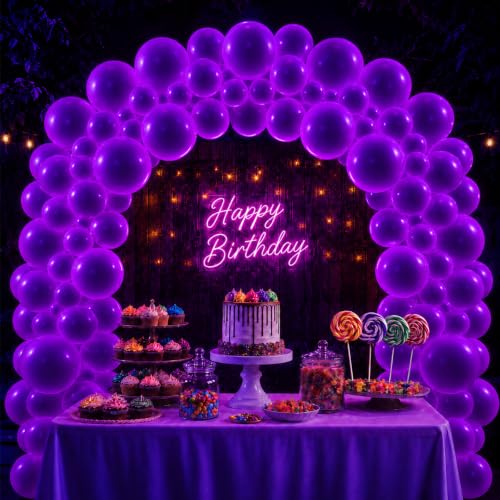 Image of 100 Pcs UV Neon Purple Balloons 12 inch Neon Party Supplies, Balloons, Glow in the Dark for Birthday, Graduation, Baby Shower,Wedding, Anniversary Valentines Party Decorations