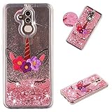 HMTECHUS Huawei Mate 20 lite case Glitter Liquid Sparkle Floating Shiny Quicksand Clear Soft TPU Silicone Shockproof Protective Bumper Thin Cover for Huawei Mate 20 lite Bling Eyelash Unicorn XY