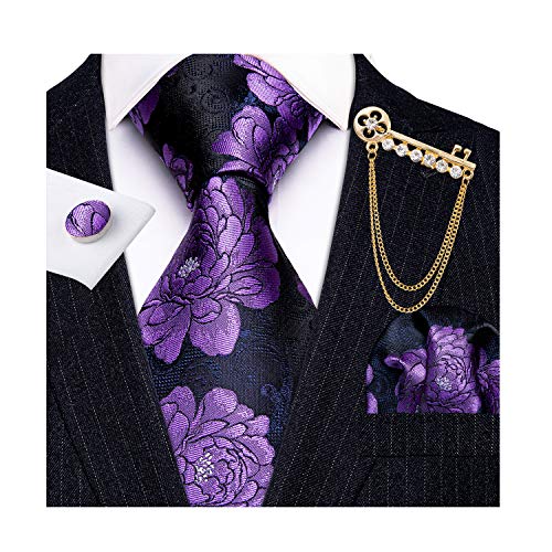 Image of Barry.Wang Classic Mens Ties Silk Necktie Pocket Square Cufflinks Set Woven Designer Wedding Business