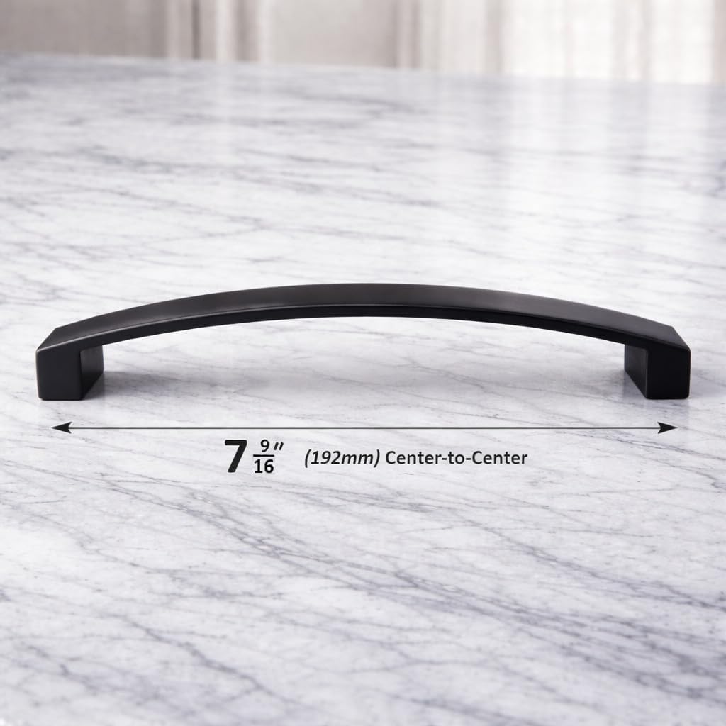 ANGSTROM 5-Pack Curved Arch Cabinet Pulls, Solid Zinc Handle Bar 7.5 Inch (Matte Black)