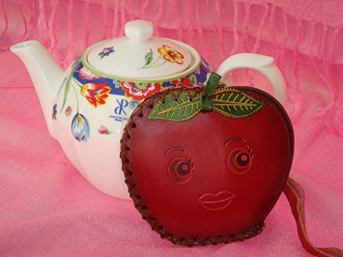 Genuine Leather Fruit Shaped Change Purse, Wristlet Wallet, Unique And Useful. (Red-Apple) #TOP5