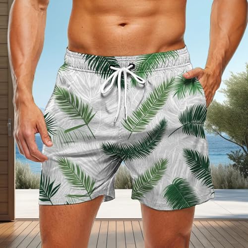 Beach Shorts Men | Casual Hawaiian Plant Graphic Beach Shorts - Breathable Quick Dry Swim Trunks for Vacation Everyday Wear White3