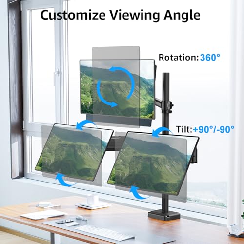 Image of MOUNTUP Triple Monitor Mount Fits Max 32 Inch Screen, Holds 4.4-17.6lbs, 3 Monitors Desk Mount, Triple Monitor Stand for Desk, Adjutable Arm with Clamp /Grommet Base, for Home Office, 75x75 /100x100