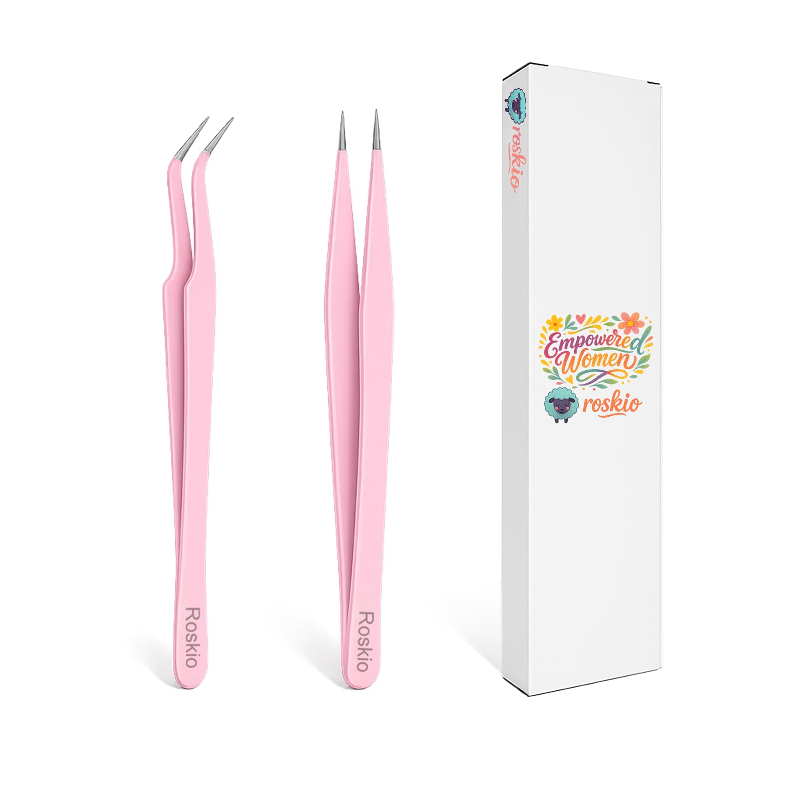 Pinces à épiler extensions de cils en acier inoxydable rose pour manucure strass