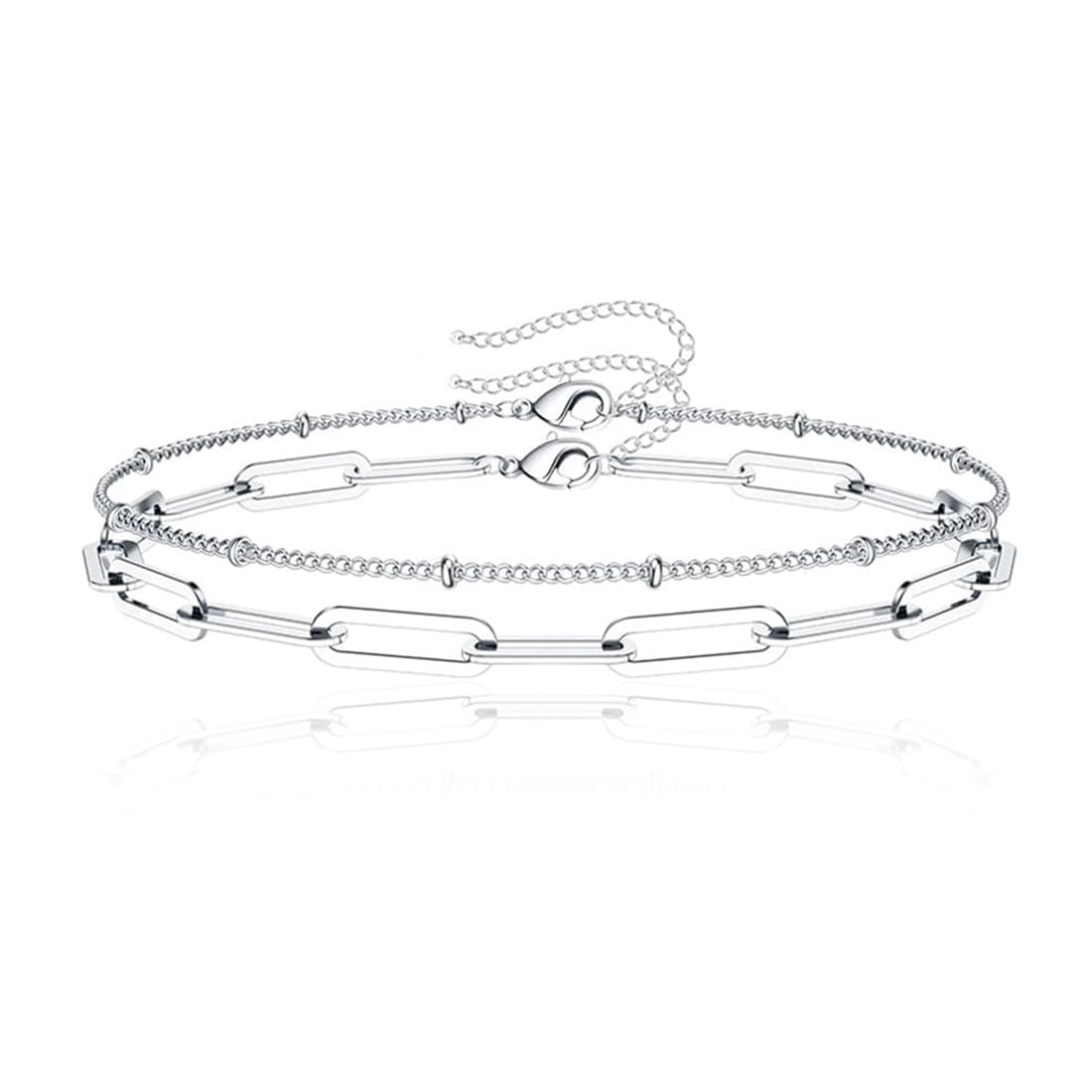 VZUHSWPulseras de cadena para mujer Brazaletes de acero inoxidable Brazaletes de eslabones ajustables Brazaletes para mujeres niñas, plata, 2 piezas