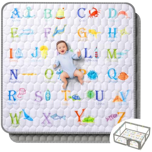 Image of Gimars 50”x50” 2 in 1 Crawling & Learning Baby Play Mat with Vivid Pattern & Alphabet, Thick One-Piece Foam Play Playpen Mat, Non-Slip & Machine Washable Baby Crawling Mat for Infants,Toddlers