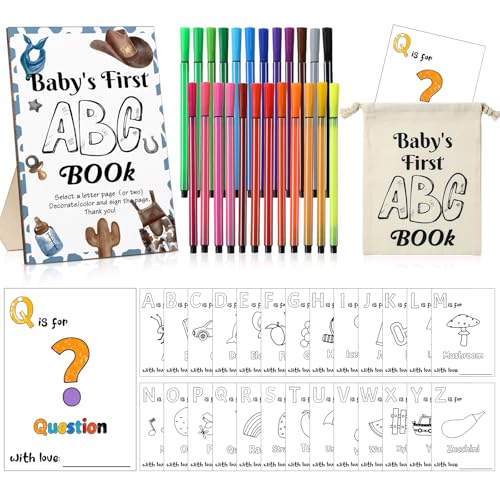 Geelin 52 Pcs ABC Book Baby Shower Activities Alphabet Card, Cowboy