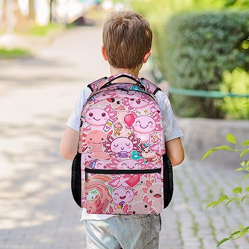 Axolotl Backpack for Girls Boys, 16 Inch Cute Bookbag with Large Capacity, Durable Lightweight Travel Laptop School Bags with Adjustable Straps2