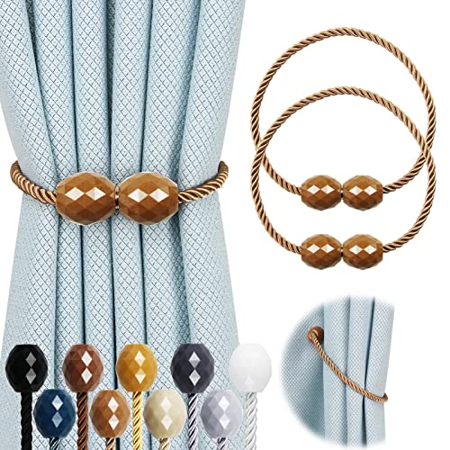 Hangtty 2 Pack Strong Magnetic Curtain Tiebacks Rope Decorative Curtain Tie Backs Magnetic Curtain Holders For Drapes Window Treatment Holdbacks, Khaki #TOP29