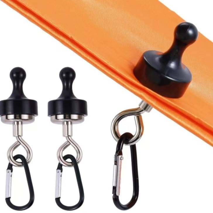 XiXiYang Magnet Camping Hooks,Magnet Hanger D Shape Tent Buckles for Outdoor Tents Swivel Swing,Heavy Duty Magnet Hook with Carabiner (5)