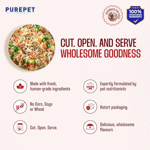 Image of Purepet Fresh Dog Food Mutton Biryani, for Adult & Puppy, 100gm | High Protein, 65% Real Meat, 35% Veggies & Rice | No Preservatives | Ready to Serve | All Breeds | One Pack One Meal (Pack of 12)
