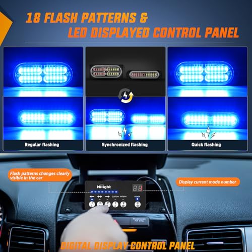 Image of Nilight 8PCS Led Strobe Lights with Controller 12V 24V Sync Feature Blue