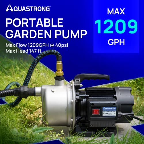 image for Aquastrong 1.2 HP Portable Shallow Well Pump Garden Pump, 1209 GPH, 11