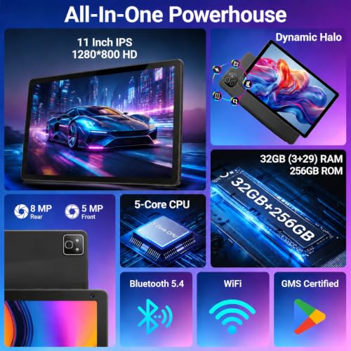 Image of 2026 Android 16 Tablet 11inch, 32GB +256GB +1TB Expand, 7800mAh Large Battery, Penta-Core CPU, Wi-Fi 6, HD IPS Touchscreen Display, Dual Camera, Black