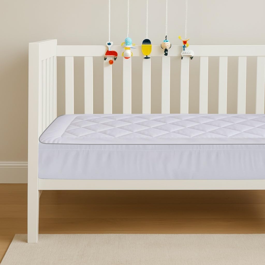 Acrali Home Quilted Mattress Topper Cot Bed, Ultra-Soft 100% Virgin Hollow 6cm Fiber Filling, Non-Slip Deep 20 cm Fitted Skirt, Hypoallergenic, Breathable, Luxury Hotel Quality Feel for Restful Sleep