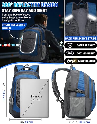 Image of ProEtrade Extra Large Backpack Bookbag for College Travel Laptop Business Hiking Backpack Fit Laptop Up to 17 Inch Sturdy Multi Compartment Gifts for Men Women Night Light Reflective (Light Blue)