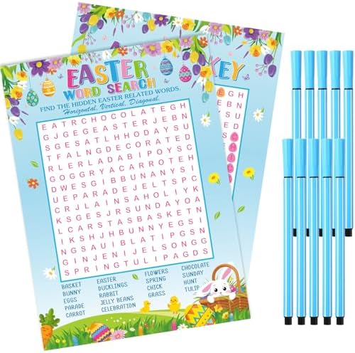 Skyygemm Easter Word Search Board Games with 10 Watercolor Pens a...