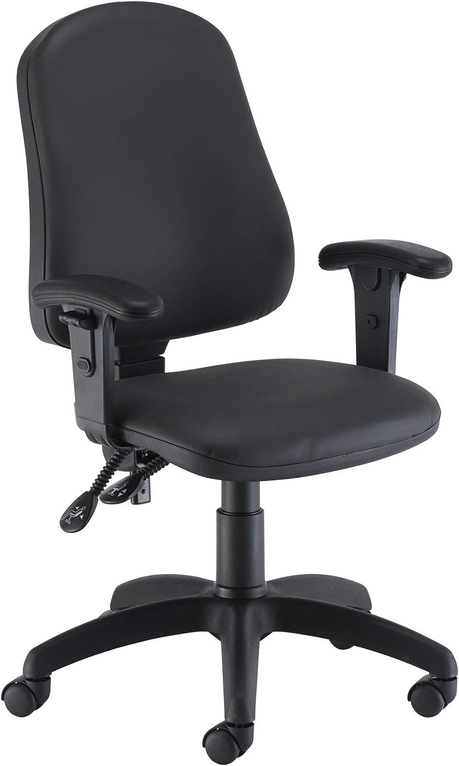 LAB SPACE Chilli Mist Office Chair, Computer Desk Chair, Swivel Chair with Adjustable Backrest, Home Office Chair with Wheels, Max 115kg, 2 Yr Wty (Black PU, Height Adjustable Arms)